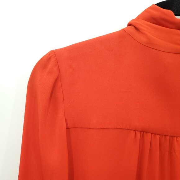 Milly Gathered Tie Neck Silky Long Sleeve Blouse L Red - Picture 12 of 16